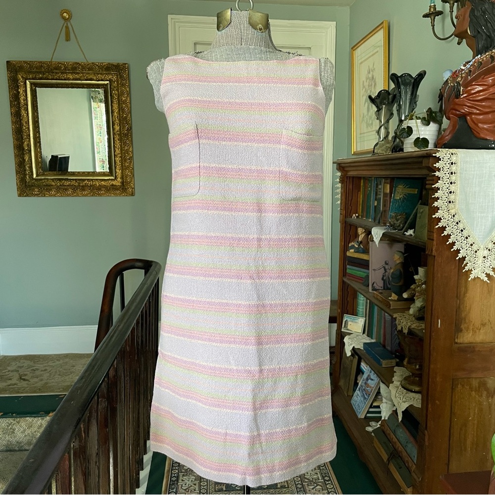 CHANEL Vintage 2000 Lavender, Pink, green striped Sleeveless Dress